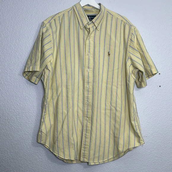 📌5/$25 Ralph Lauren Classic Fit Short Sleeve Button Down Yellow Striped Size XL - Picture 2 of 9